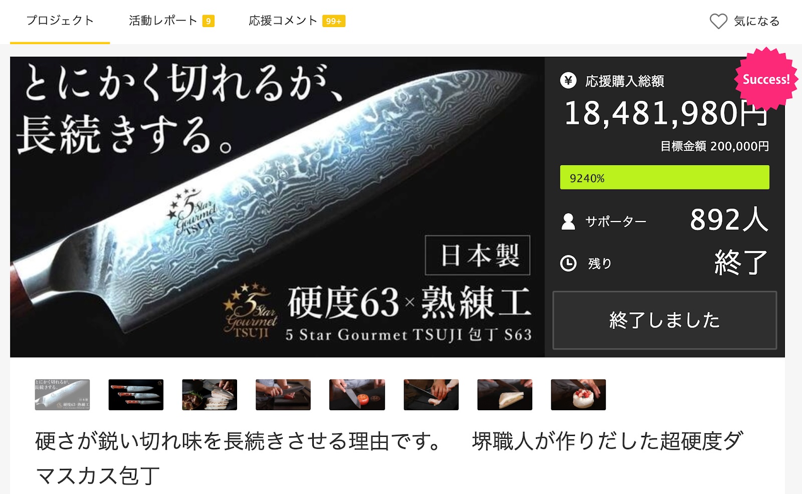 クラウドファンディング実績 5star gourmet TSUJI